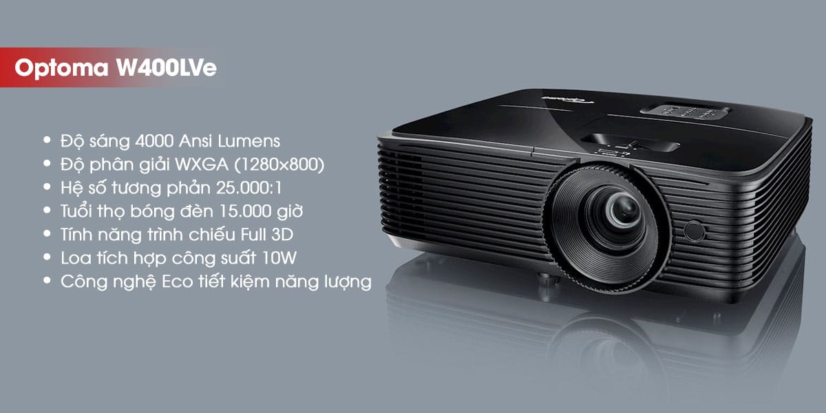 Optoma W400LVe máy chiếu WXGA độ sáng cao Full 3D