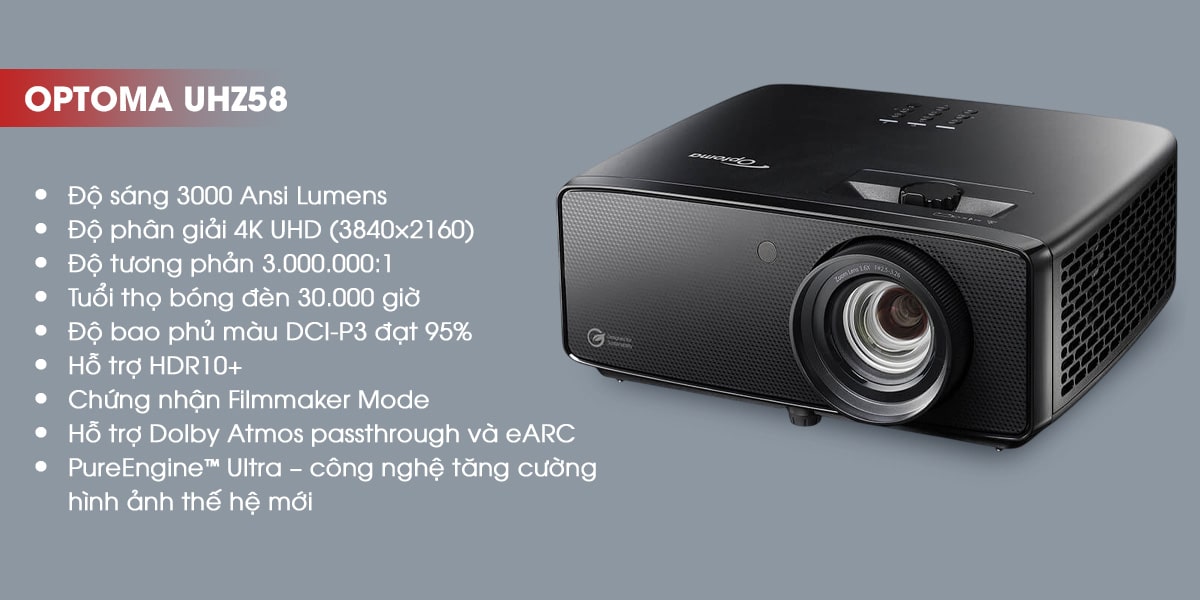 Optoma UHZ58 Máy chiếu Home Cinema Dual Laser 4K UHD